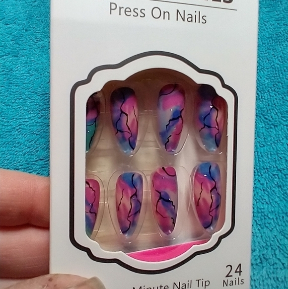 Press on nails purple pink lightning multicolor colorful nail set - Picture 2 of 3